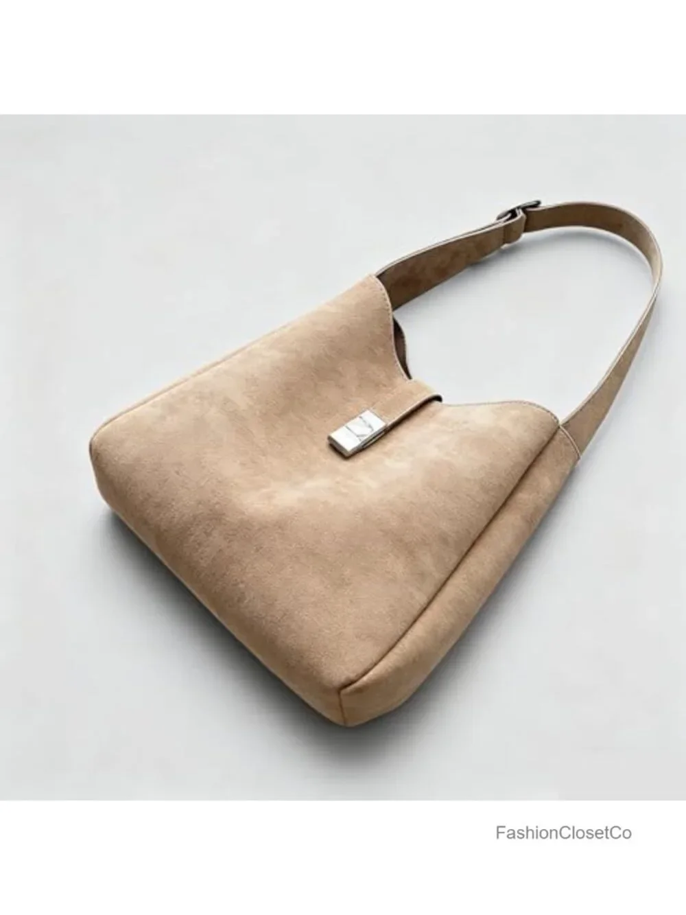 Vintage Suede Slouchy Hobo Shoulder Bag with Zippered Pouch